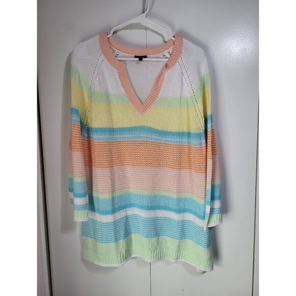 Talbots Sweaters - Talbots Women's XL Lightweight Knit Sweater Rainbow Stripe Beach Brunch Travel